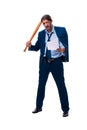 Angry businessman with bat isolated on white Royalty Free Stock Photo