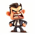 Angry businessman, funny cute cartoon 3d illustration on white background