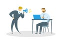Angry businessman with megaphone shouting at manager in the office. Bullying At Work. Flat vector illustration. Isolated Royalty Free Stock Photo
