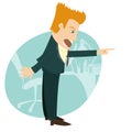 Angry businessman screaming and pointing. Flat style