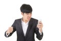 Angry businessman use cellphone Royalty Free Stock Photo