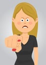 Angry businesswoman pointing finger at you. Flat illustration