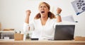 Angry businesswoman screaming at her desk. Frustrated businesswoman throwing documents in the air. Annoyed entrepreneur