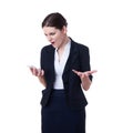 Angry businesswoman standing over white isolated background Royalty Free Stock Photo