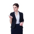 Angry businesswoman standing over white isolated background Royalty Free Stock Photo