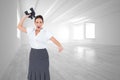 Angry businesswoman throwing binoculars away Royalty Free Stock Photo