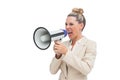 Angry businesswoman using megaphone Royalty Free Stock Photo