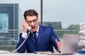 The angry call center employee yelling at customer Royalty Free Stock Photo