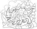 Angry carnivorous dragon, coloring book, funny illustration