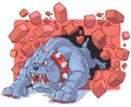 Angry Cartoon Bulldog Mascot Crashing Through Brick Wall