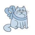 Angry cartoon cat pouted with a bowknot. Vector illustration