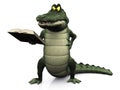 Angry cartoon crocodile reading book. Royalty Free Stock Photo