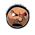 Angry cartoon face with stubble, vector illustration.