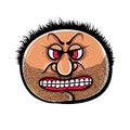 Angry cartoon face with stubble, vector illustration.