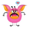 Angry cartoon fat pink monster. Vector illustration of a monster character with large ears. Royalty Free Stock Photo