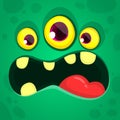 Angry cartoon green alien character face with three eyes. Vector Halloween monster avatar design Royalty Free Stock Photo