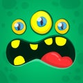 Angry cartoon green alien monster with three eyes. Vector Halloween monster avatar scream