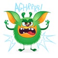 Angry cartoon green hairy monster. Big collection of cute monsters for Halloween. Vector illustration