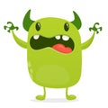 Angry cartoon green monster. Big collection of cute monsters for Halloween. Vector illustration Royalty Free Stock Photo