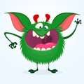 Angry cartoon green monster. Big collection of cute monsters for Halloween. Vector illustration Royalty Free Stock Photo