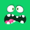 Angry Cartoon Green Monster Face With Big Mouth. Vector Halloween illustration of scary monster. Royalty Free Stock Photo