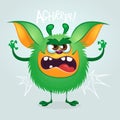 Angry cartoon green monster gremlin. Big collection of cute monsters for Halloween. Vector illustration.. Royalty Free Stock Photo