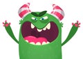 Angry cartoon green monster screaming. Yelling angry monster expression. Halloween vector illustration. Royalty Free Stock Photo