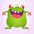 Angry cartoon green monster. Vector illustration of monster character for Halloween. Royalty Free Stock Photo