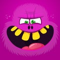 Angry cartoon hairy monster face avatar. Vector Halloween pink monster character Royalty Free Stock Photo