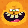 Angry cartoon hairy yeti or bigfoot face avatar. Vector Halloween monster character. Royalty Free Stock Photo