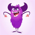 Angry cartoon horned monster. Vector illustration of funny monster. Halloween design.