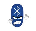 Angry cartoon illustration of bluetooth symbol