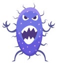 Angry cartoon microbe. Purple monster with scary face