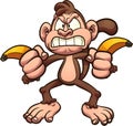 Angry cartoon monkey holding a couple of banana