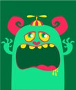 Angry cartoon monster face. Vector Halloween green cool monster avatar with wide smile. Royalty Free Stock Photo