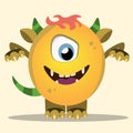 Angry cartoon monster. Halloween yellow and horned monster