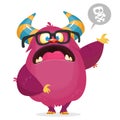 Angry cartoon monster with horns. Big collection of cute monsters. Halloween character. Royalty Free Stock Photo