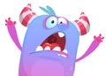 Angry cartoon monster icon trying to scare. Vector Halloween illustration.