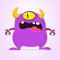 Angry cartoon monster with one eye. Vector purple monster illustration. Halloween design. Royalty Free Stock Photo