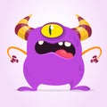 Angry cartoon monster with one eye. Vector purple monster illustration. Halloween design. Royalty Free Stock Photo