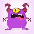 Angry cartoon monster with one eye. Vector purple monster illustration. Halloween design. Royalty Free Stock Photo