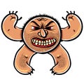 Angry cartoon monster with stubble, vector illustration.