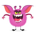 Angry cartoon monster. Vector furry pink monster character on tiny legs and big ears. Halloween design Royalty Free Stock Photo