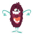 Angry cartoon monster. Vector illustration of black funny monster laughing with big mouth.