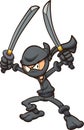 Angry cartoon ninja wielding two swords