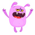 Angry cartoon pink monster. Vector cute monster mascot illustration for Halloween. Royalty Free Stock Photo