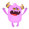 Angry cartoon pink monster. Vector cute monster mascot illustration for Halloween. Royalty Free Stock Photo