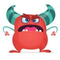 Angry cartoon red monster screaming. Yelling angry monster expression. Halloween character. Vector illustrations