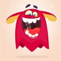 Angry cartoon red monster screaming. Yelling angry monster expression. Halloween vector illustration.