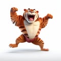 Angry Cartoon Tiger In Spirited Movement: 3d Rendering